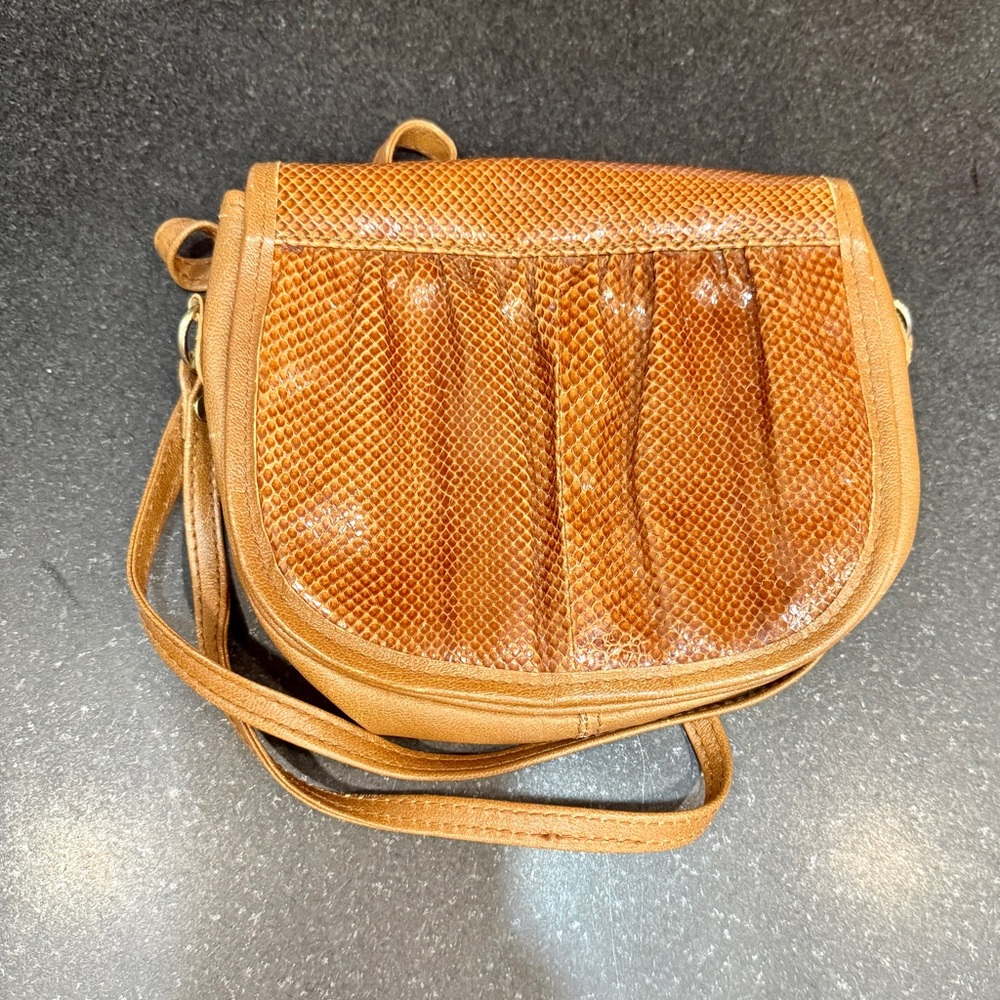 Ronora Crossbody Bag Small Vintage Tan Snakeskin Embossed Leather Argentina
